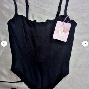 Savage X Fenty womens black corset bustier top szXS lace up back side zip NWT